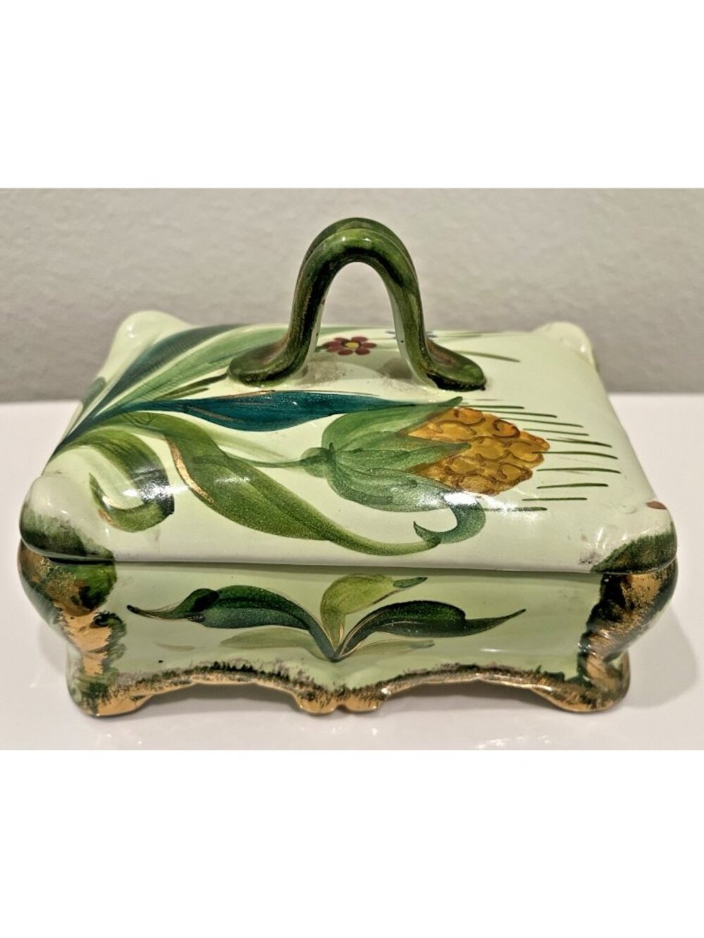 Vtg Italian Hand Painted Footed Porcelain Trinket Vanity Box Numbered Victorian